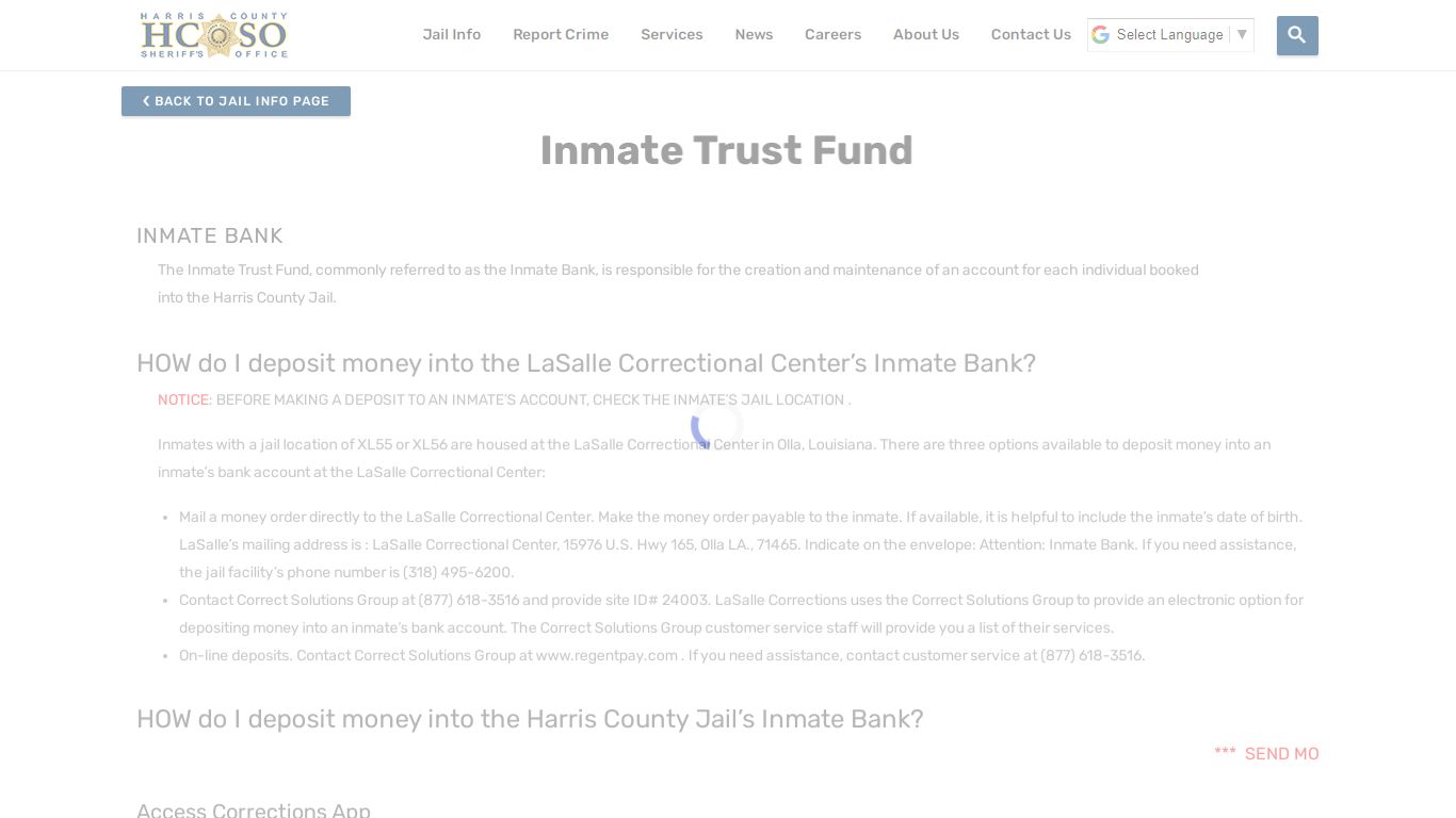 Inmate Trust Fund—Harris County Texas Sheriff's Office